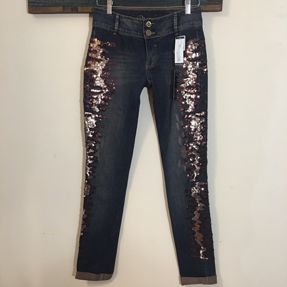 Morena Rosa Calca Premium Sequin Skinny Jeans Size 38 - Picture 4 of 16